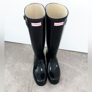 HUNTER Original Black Gloss Tall Rain Boots W23616 Size 7M / 8F Womens 8